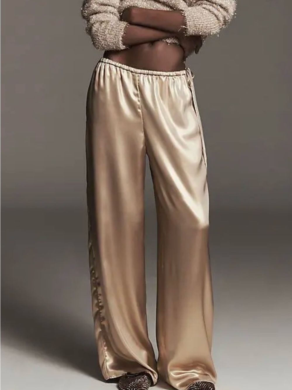Maeve Anthropologie Gold Satin Pull on Wide Leg Pants size XLT